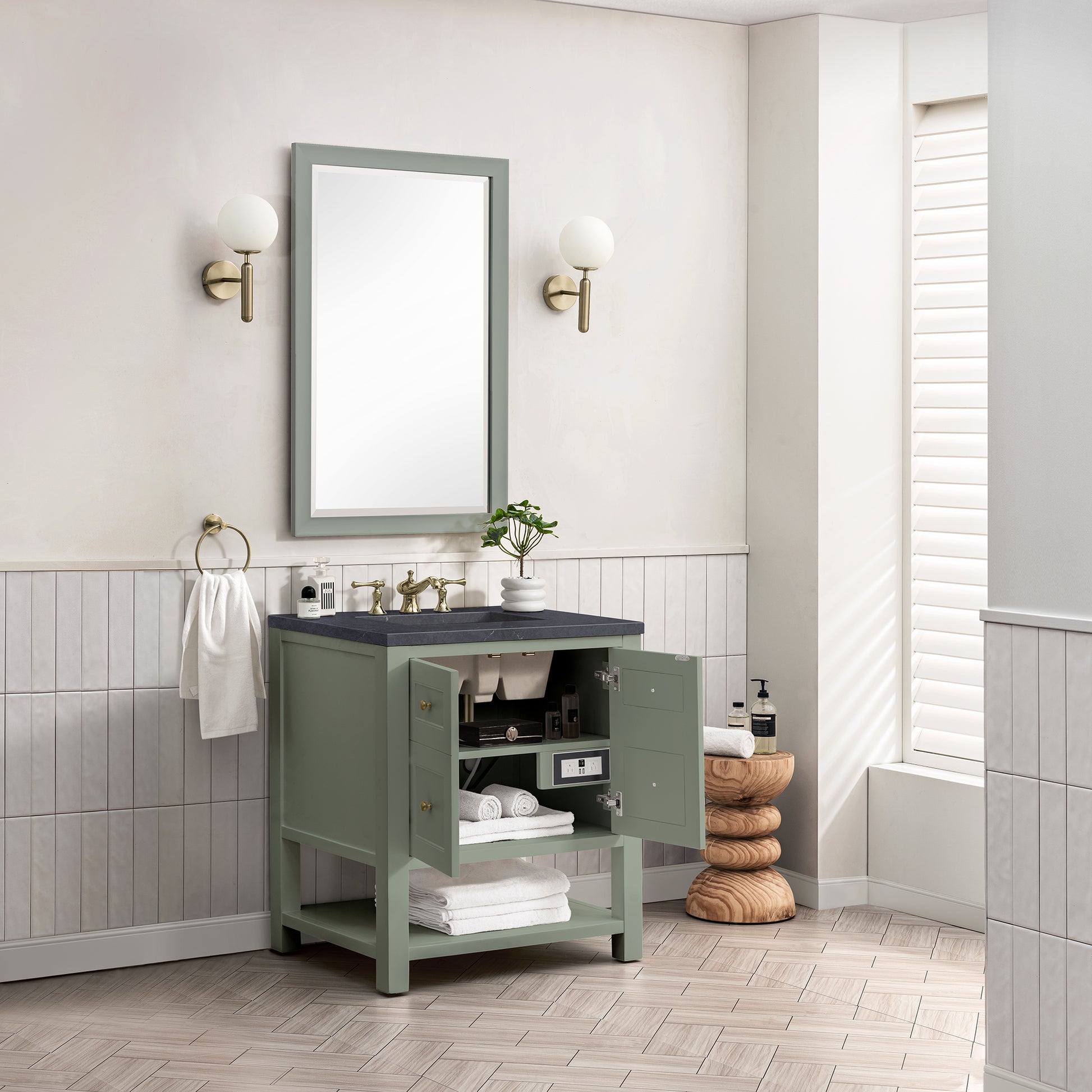 Breckenridge 30" Single Vanity, Smokey Celadon w/ 3CM Charcoal Soapstone Top James Martin Vanities