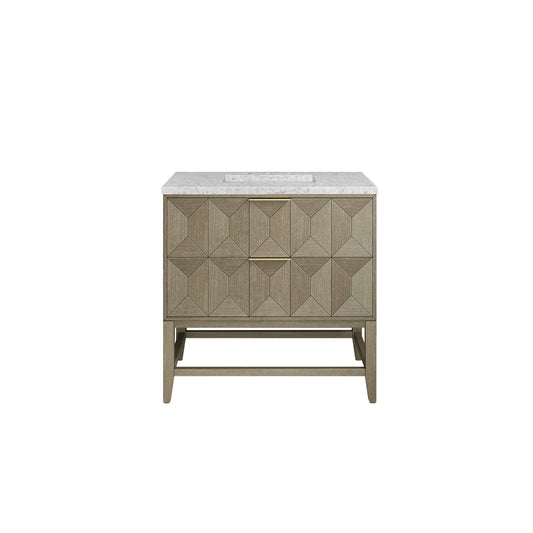 Emmeline 36" Single Vanity, Pebble Oak w/ 3CM Eternal Jasmine Pearl Top James Martin Vanities