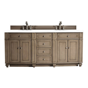 Bristol 72" Double Vanity, Whitewashed Walnut, w/ 3 CM White Zeus Quartz Top James Martin Vanities