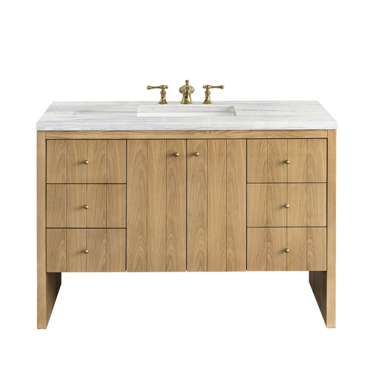 Hudson 48" Single Vanity, Light Natural Oak w/ 3CM Arctic Fall Top James Martin Vanities