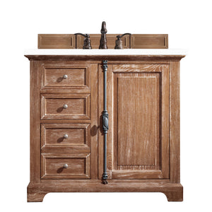 Providence 36" Single Vanity Cabinet, Driftwood, w/ 3 CM White Zeus Quartz Top James Martin Vanities