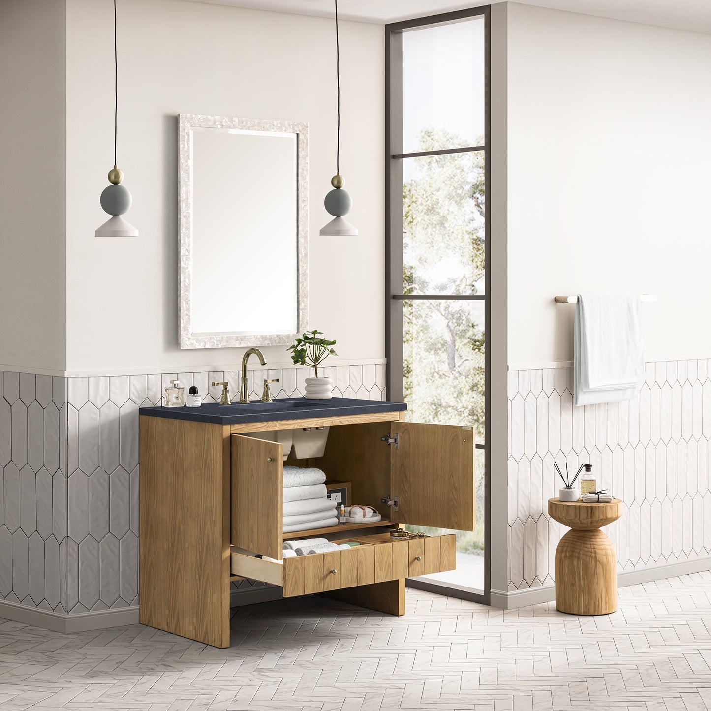Hudson 36" Single Vanity, Light Natural Oak w/ 3CM Charcoal Soapstone Top James Martin Vanities