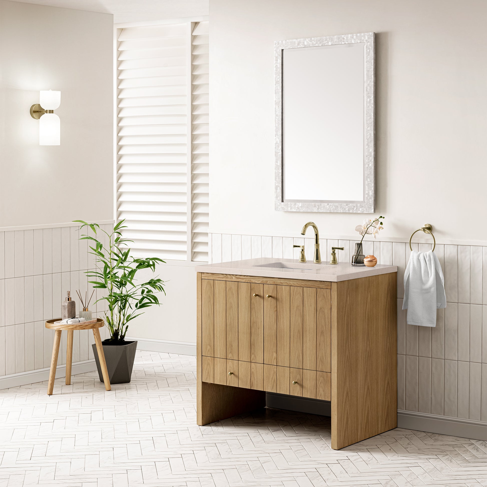 Hudson 36" Single Vanity, Light Natural Oak w/ 3CM Eternal Marfil Top James Martin Vanities