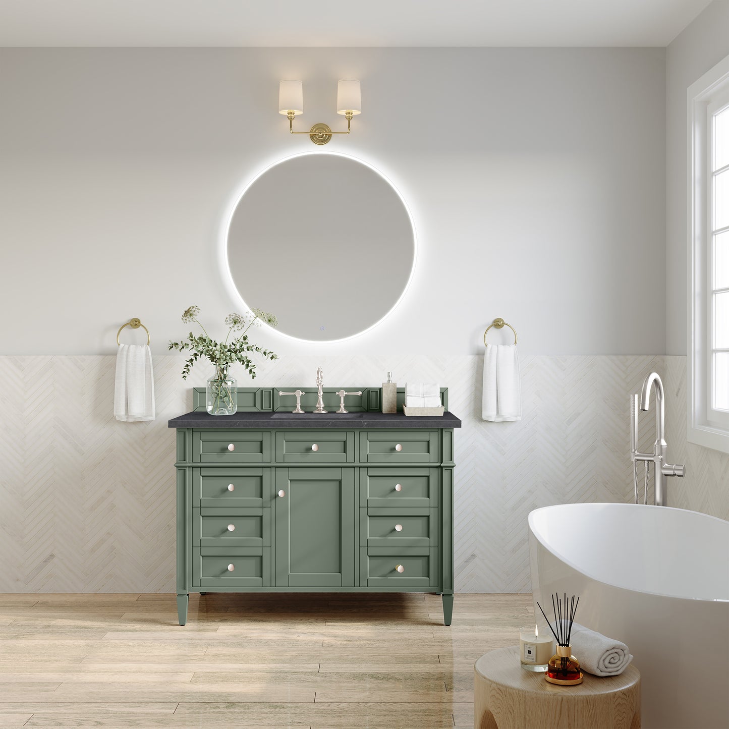 Brittany 48" Single Vanity, Smokey Celadon w/ 3CM Charcoal Soapstone Top James Martin Vanities