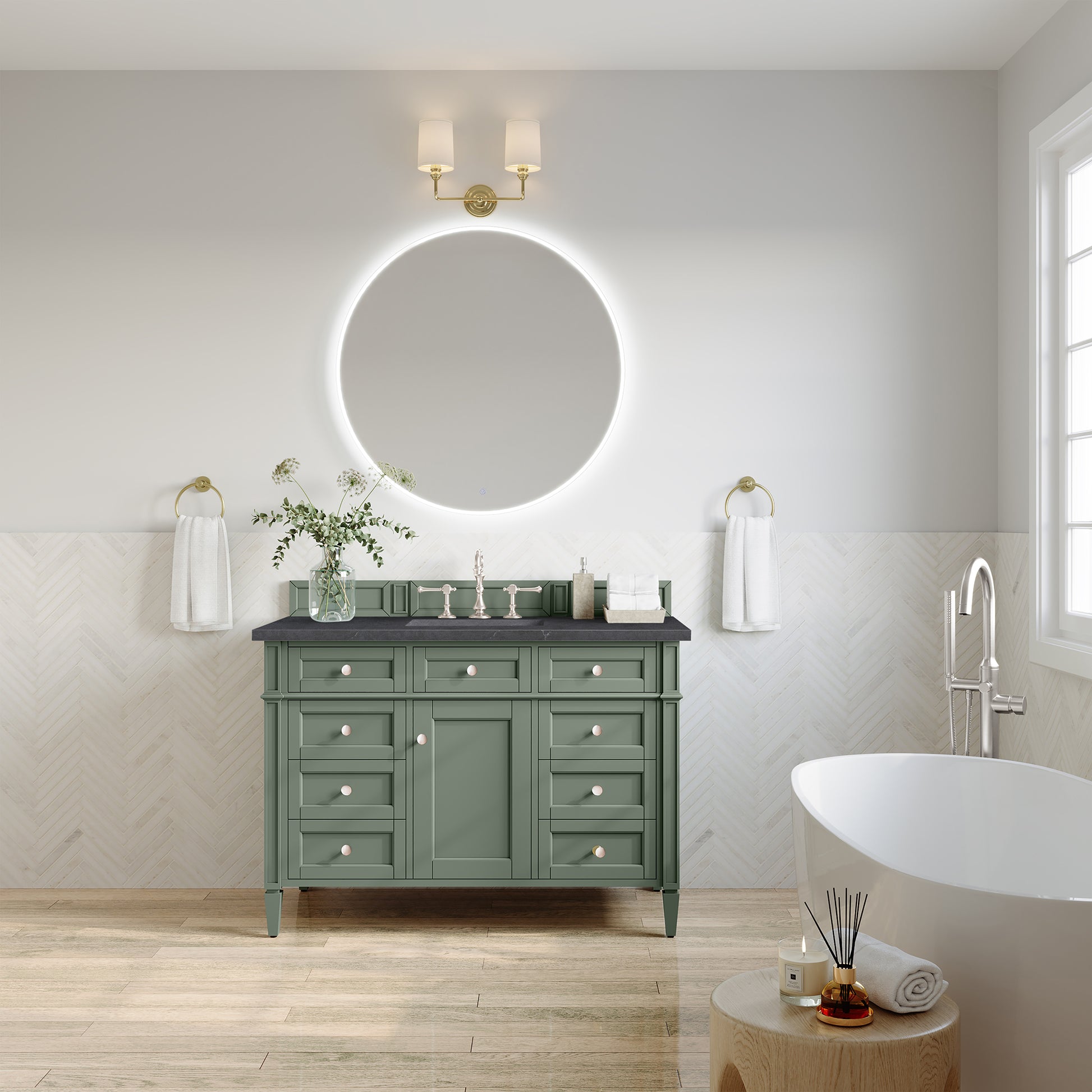 Brittany 48" Single Vanity, Smokey Celadon w/ 3CM Charcoal Soapstone Top James Martin Vanities