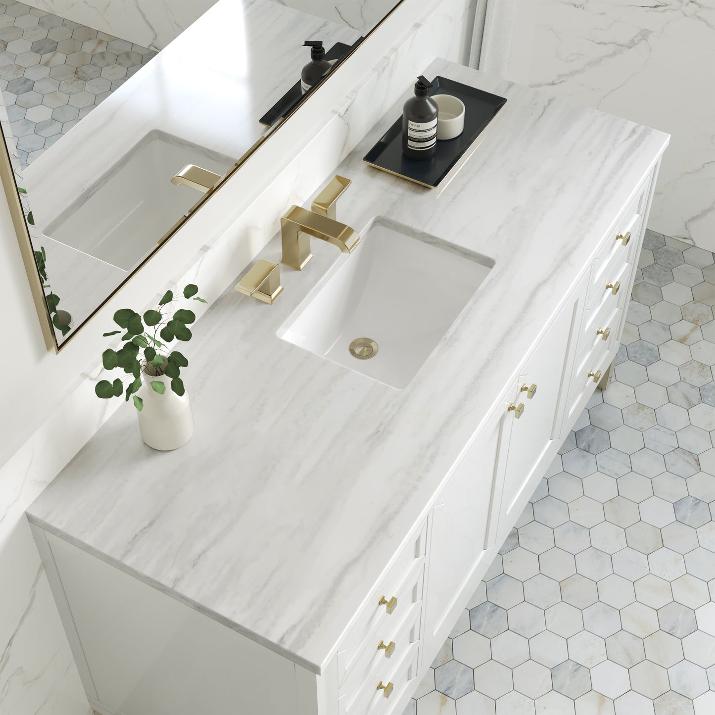 Chicago 60" Single Vanity, Glossy White w/ 3CM Arctic Fall Top James Martin Vanities