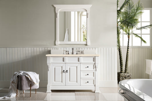Brookfield 48" Single Vanity, Bright White w/ 3 CM Eternal Marfil Quartz Top James Martin Vanities