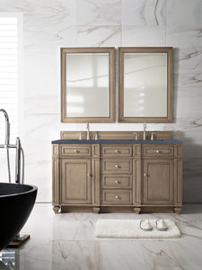 Bristol 60" Double Vanity, Whitewashed Walnut, w/ 3 CM Charcoal Soapstone Quartz Top James Martin Vanities