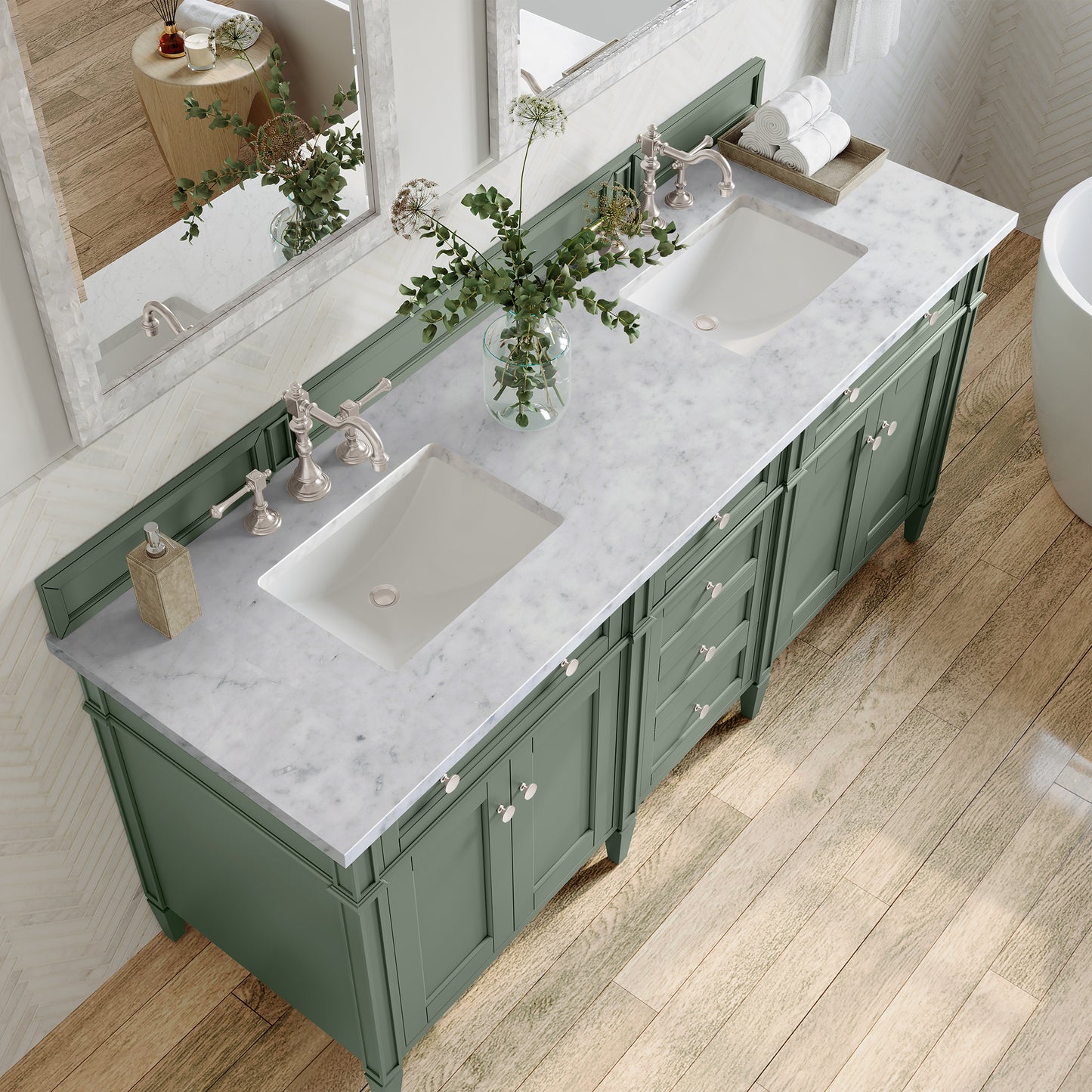 Bathroom Vanities Outlet Atlanta Renovate for LessBrittany 72" Double Vanity, Smokey Celadon w/ 3CM Carrara Marble Top