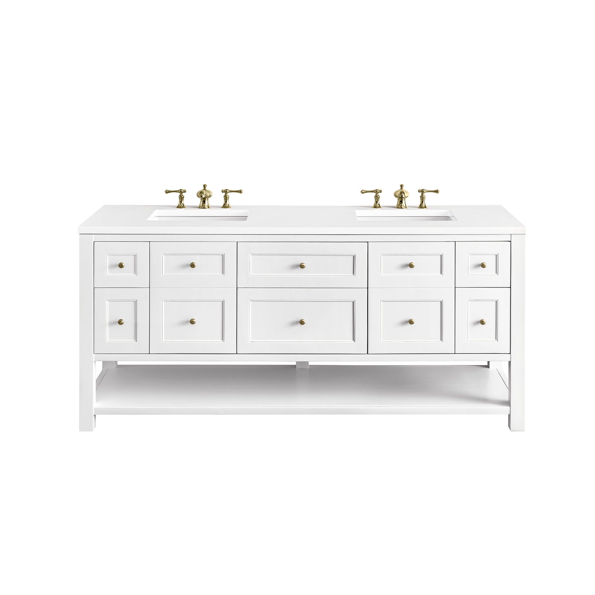 Breckenridge 72" Double Vanity, Bright White w/ 3CM White Zeus Top James Martin Vanities