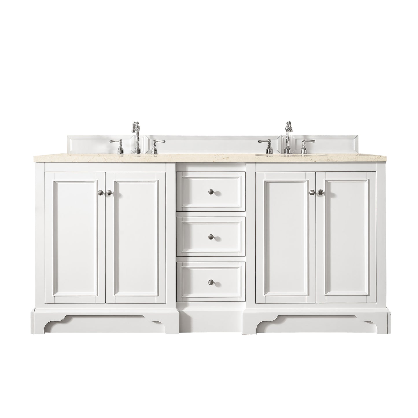 De Soto 72" Double Vanity, Bright White w/ 3 CM Eternal Marfil Quartz Top James Martin Vanities