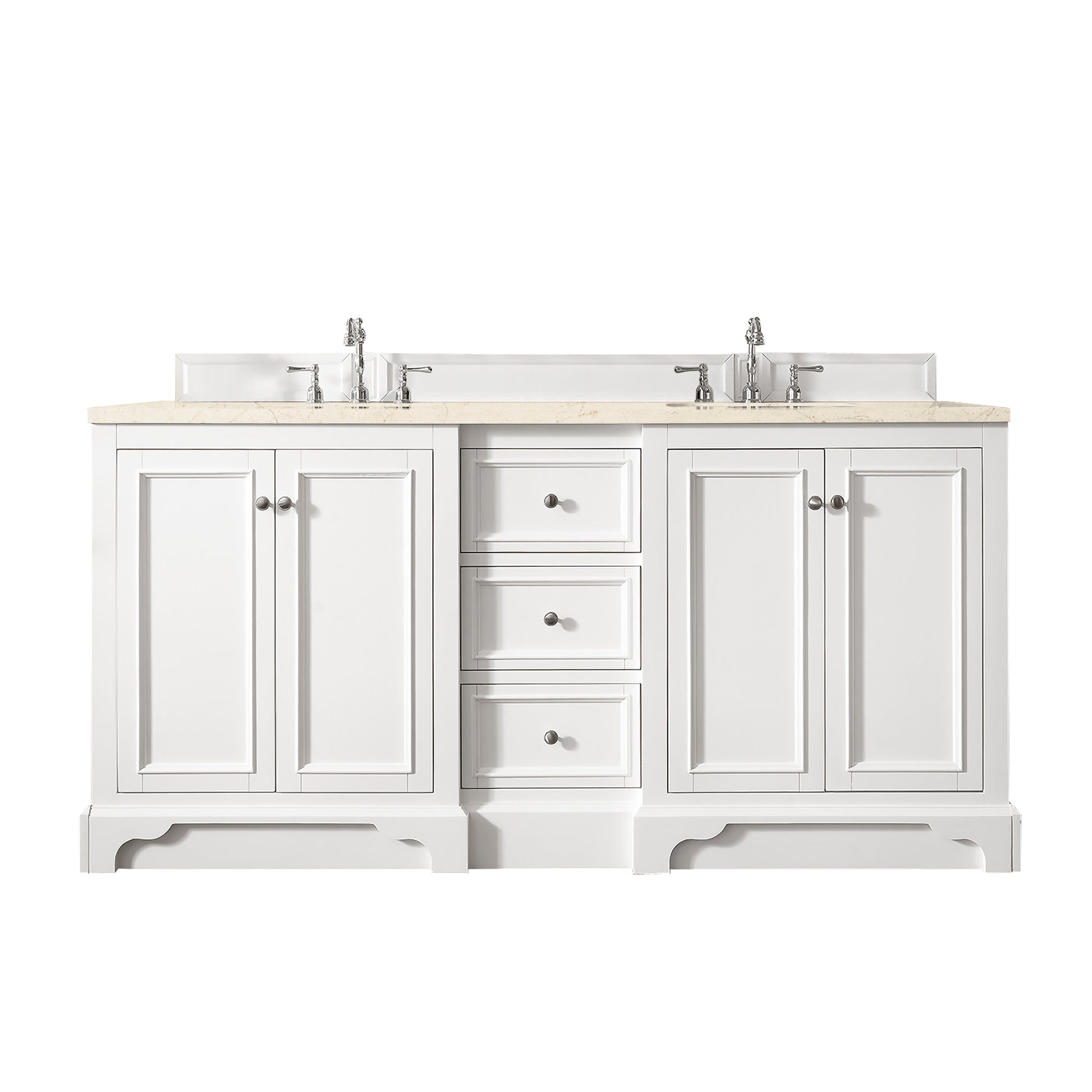 De Soto 72" Double Vanity, Bright White w/ 3 CM Eternal Marfil Quartz Top James Martin Vanities