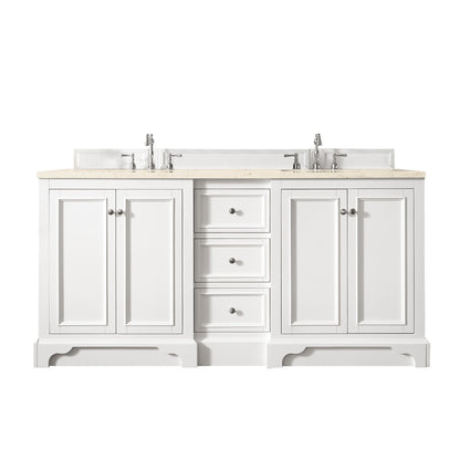 De Soto 72" Double Vanity, Bright White w/ 3 CM Eternal Marfil Quartz Top James Martin Vanities