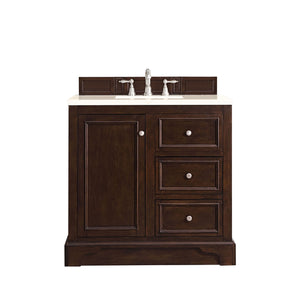 De Soto 36" Single Vanity, Burnished Mahogany w/ 3 CM Eternal Marfil Quartz Top James Martin Vanities