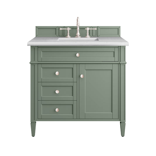Brittany 36" Single Vanity, Smokey Celadon w/ 3CM Arctic Fall Top James Martin Vanities