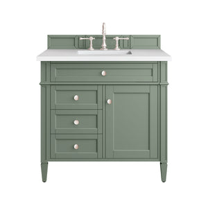 Brittany 36" Single Vanity, Smokey Celadon w/ 3CM White Zeus Top James Martin Vanities