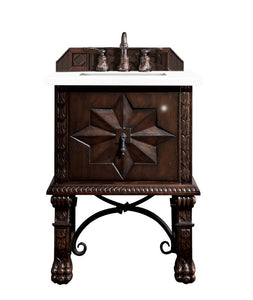 Balmoral 26" Single Vanity Cabinet, Antique Walnut, w/ 3 CM Classic White Quartz Top James Martin Vanities