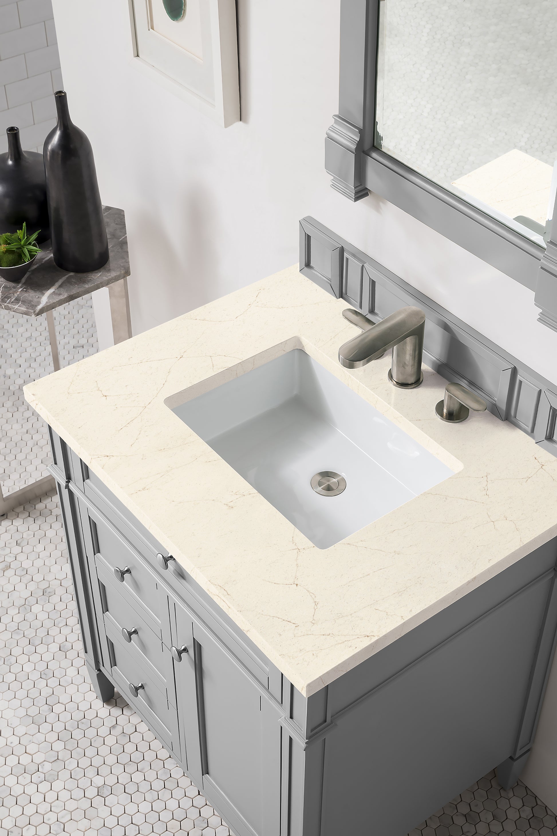 Brittany 30" Single Vanity, Urban Gray, w/ 3 CM Eternal Marfil Quartz Top James Martin Vanities