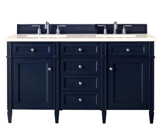 Brittany 60" Victory Blue Double Vanity w/ 3 CM Eternal Marfil Quartz Top James Martin Vanities