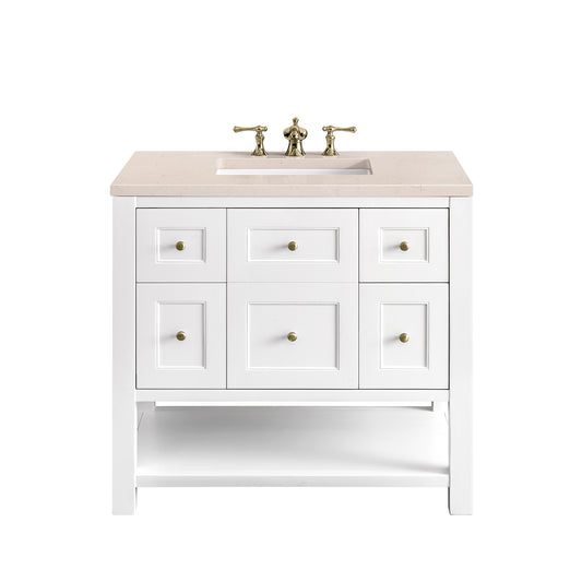 Breckenridge 36" Single Vanity, Bright White w/ 3CM Eternal Marfil Top James Martin Vanities