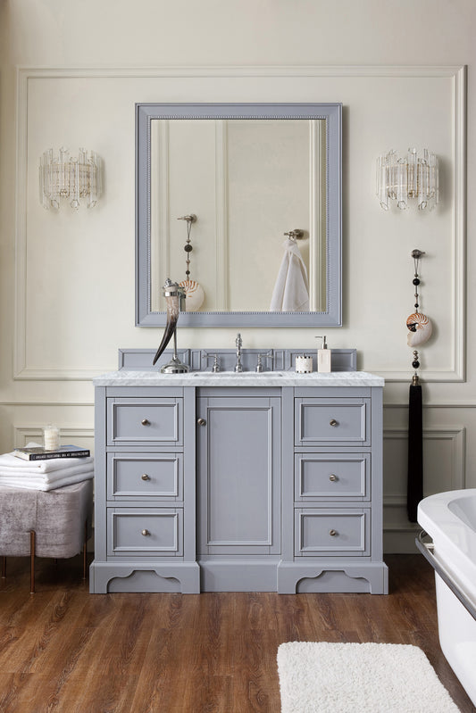 De Soto 48" Single Vanity, Silver Gray w/ 3 CM Carrara Marble Top James Martin Vanities