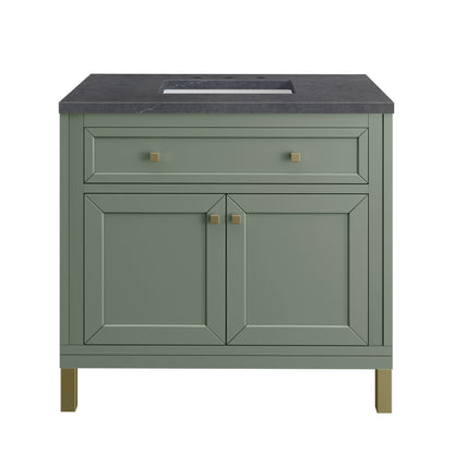 Chicago 36" Single Vanity, Smokey Celadon w/ 3CM Charcoal Soapstone Top James Martin Vanities