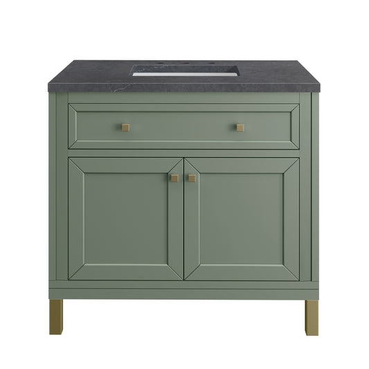 Chicago 36" Single Vanity, Smokey Celadon w/ 3CM Charcoal Soapstone Top James Martin Vanities