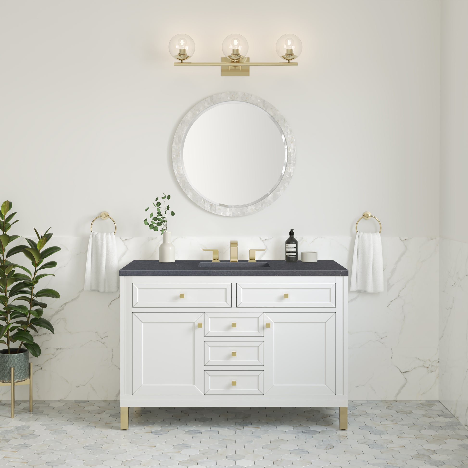 Chicago 48" Single Vanity, Glossy White w/ 3CM Charcoal Soapstone Top James Martin Vanities