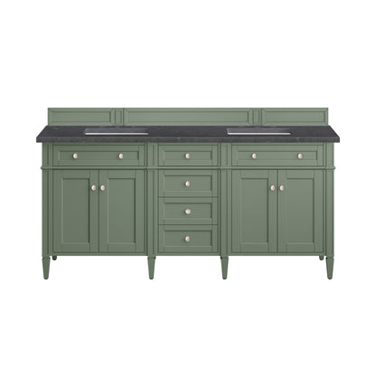 Brittany 72" Double Vanity, Smokey Celadon w/ 3CM Charcoal Soapstone Top James Martin Vanities