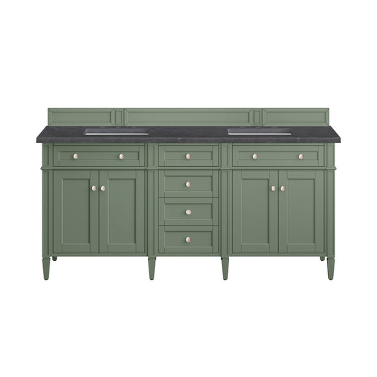 Brittany 72" Double Vanity, Smokey Celadon w/ 3CM Charcoal Soapstone Top James Martin Vanities