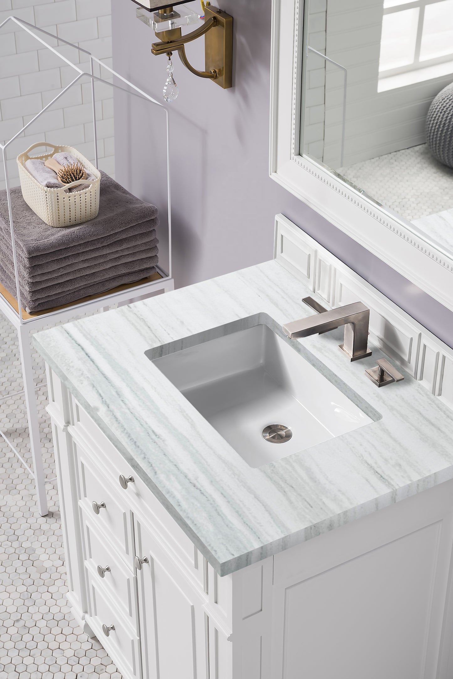 Bristol 30" Single Vanity, Bright White, w/ 3 CM Arctic Fall Solid Surface Top James Martin Vanities