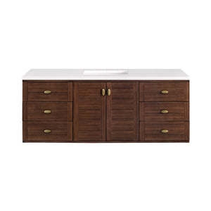 Amberly 60" Single Vanity, Mid-Century Walnut w/ 3CM White Zeus Top James Martin Vanities