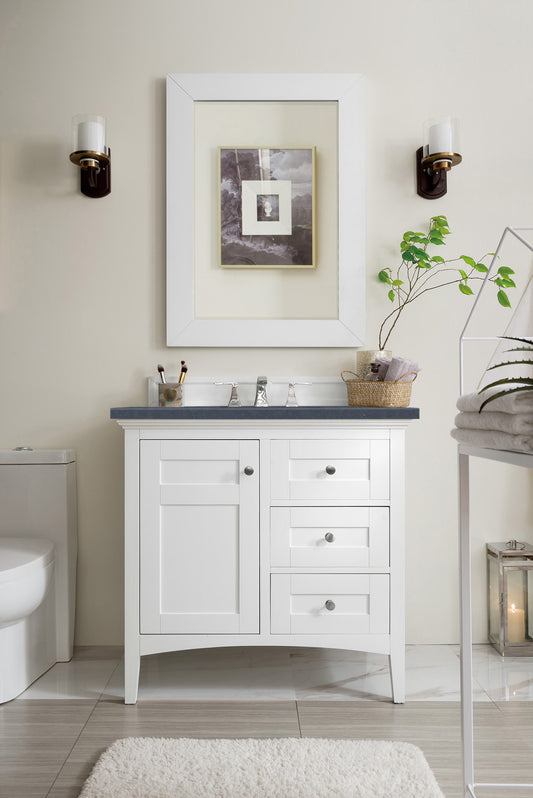 Palisades 36" Single Vanity, Bright White, w/ 3 CM Charcoal Soapstone Quartz Top James Martin Vanities