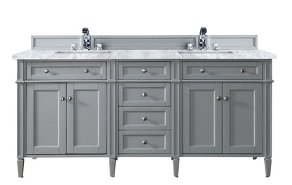 Brittany 72" Urban Gray Double Vanity w/ 3 CM Carrara Marble Top James Martin Vanities