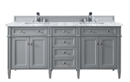 Brittany 72" Urban Gray Double Vanity w/ 3 CM Carrara Marble Top James Martin Vanities
