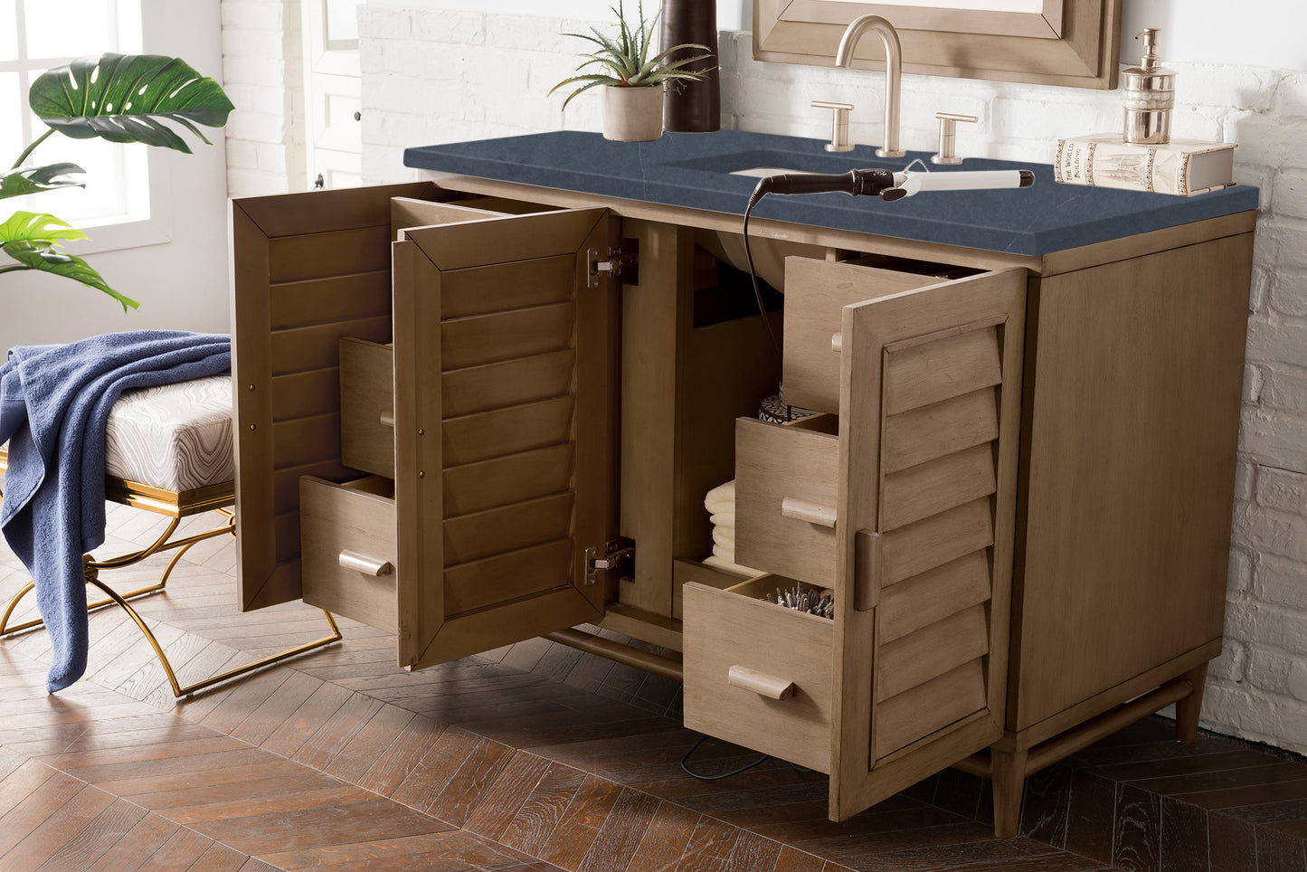 Portland 48" Single Vanity Whitewashed Walnut, w/ 3 CM Charcoal Soapstone Quartz Top James Martin Vanities