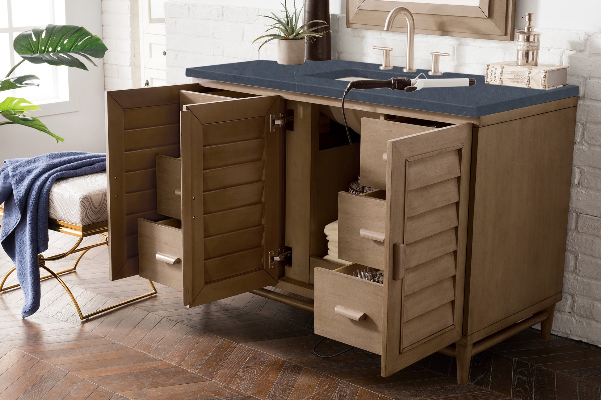 Portland 48" Single Vanity Whitewashed Walnut, w/ 3 CM Charcoal Soapstone Quartz Top James Martin Vanities