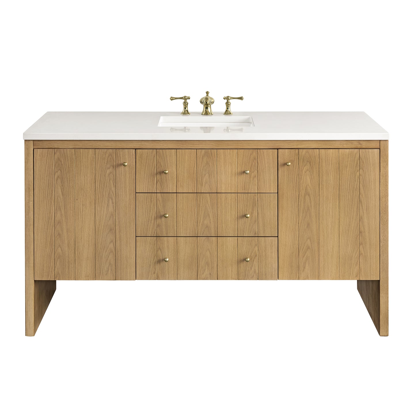 Hudson 60" Single Vanity, Light Natural Oak w/ 3CM White Zeus Top James Martin Vanities