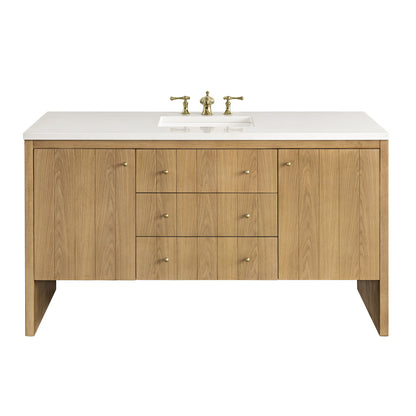 Hudson 60" Single Vanity, Light Natural Oak w/ 3CM White Zeus Top James Martin Vanities