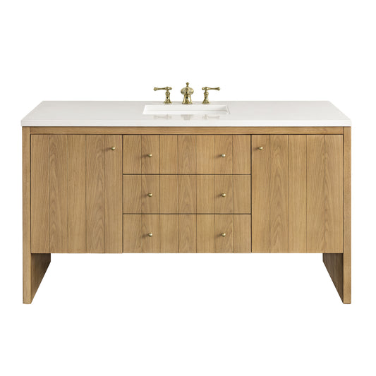 Hudson 60" Single Vanity, Light Natural Oak w/ 3CM White Zeus Top James Martin Vanities