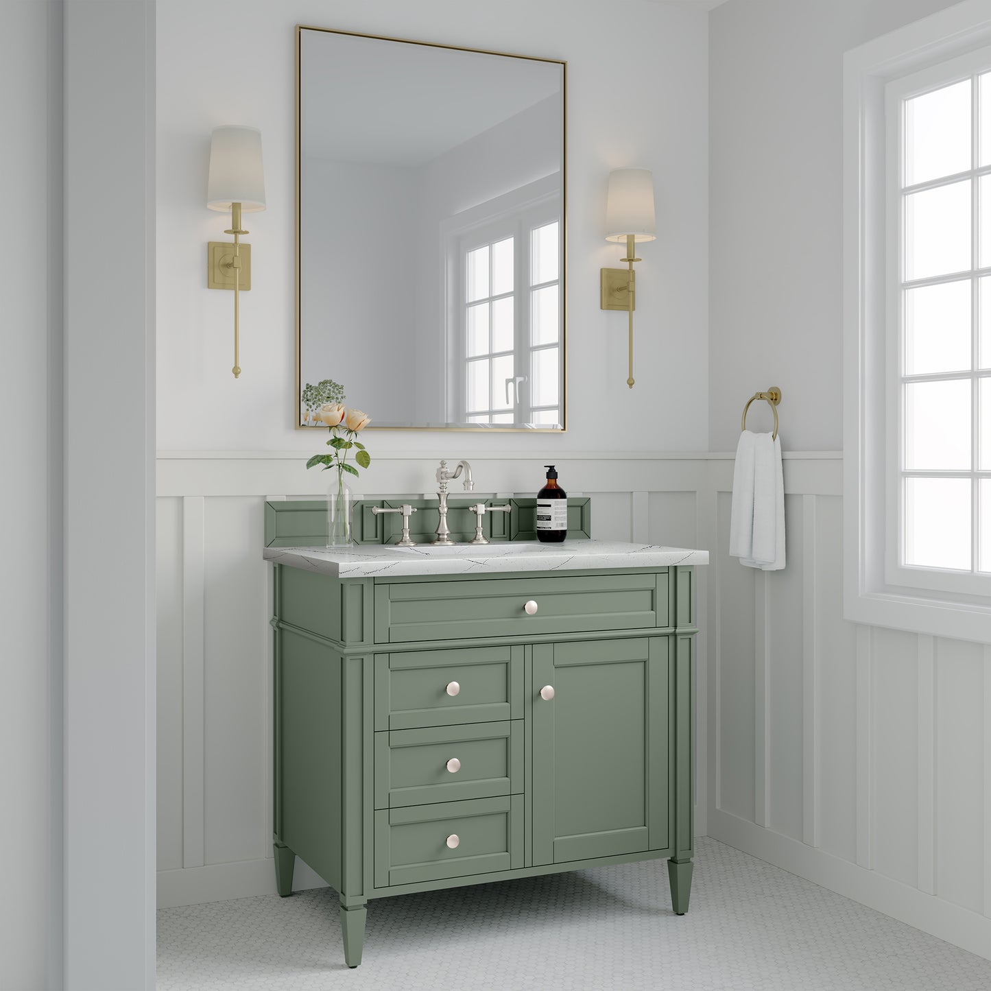 Brittany 36" Single Vanity, Smokey Celadon w/ 3CM Ethereal Noctis Top James Martin Vanities