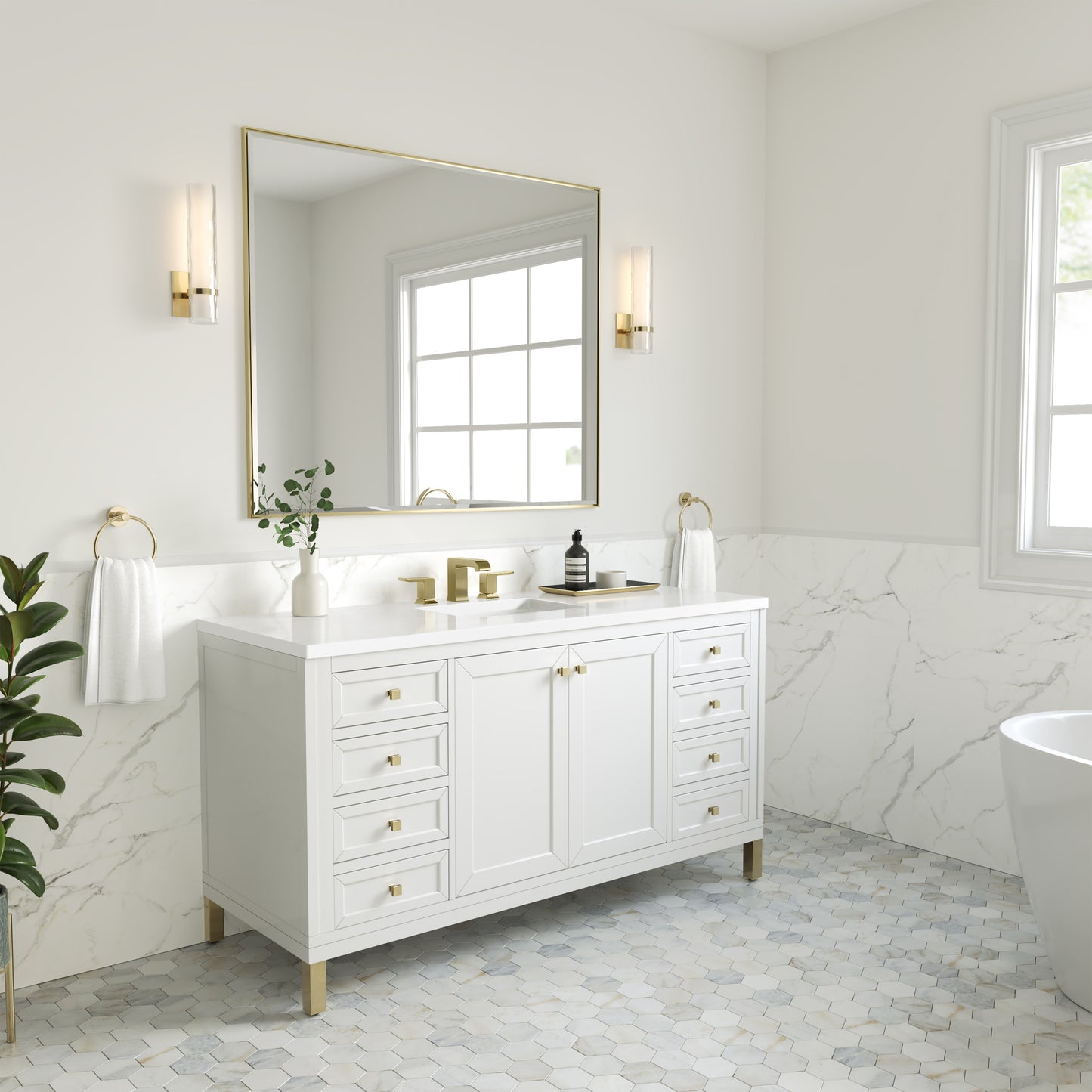 Chicago 60" Single Vanity, Glossy White w/ 3CM White Zeus Top James Martin Vanities