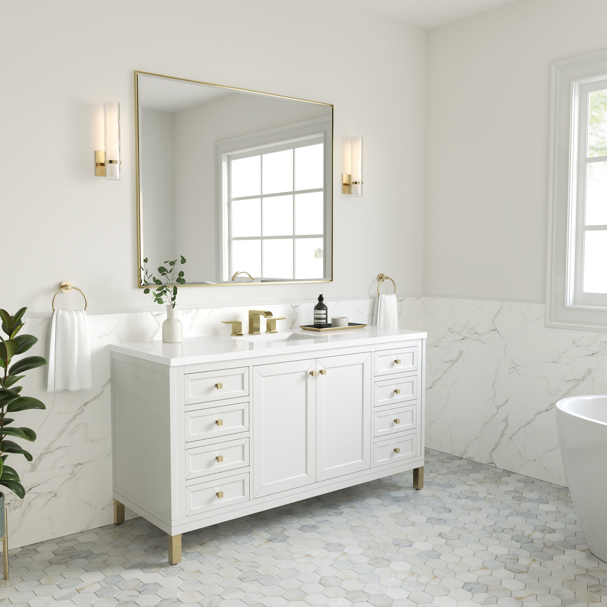 Chicago 60" Single Vanity, Glossy White w/ 3CM White Zeus Top James Martin Vanities