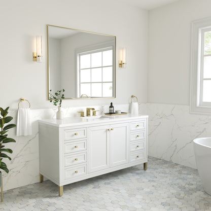Chicago 60" Single Vanity, Glossy White w/ 3CM White Zeus Top James Martin Vanities