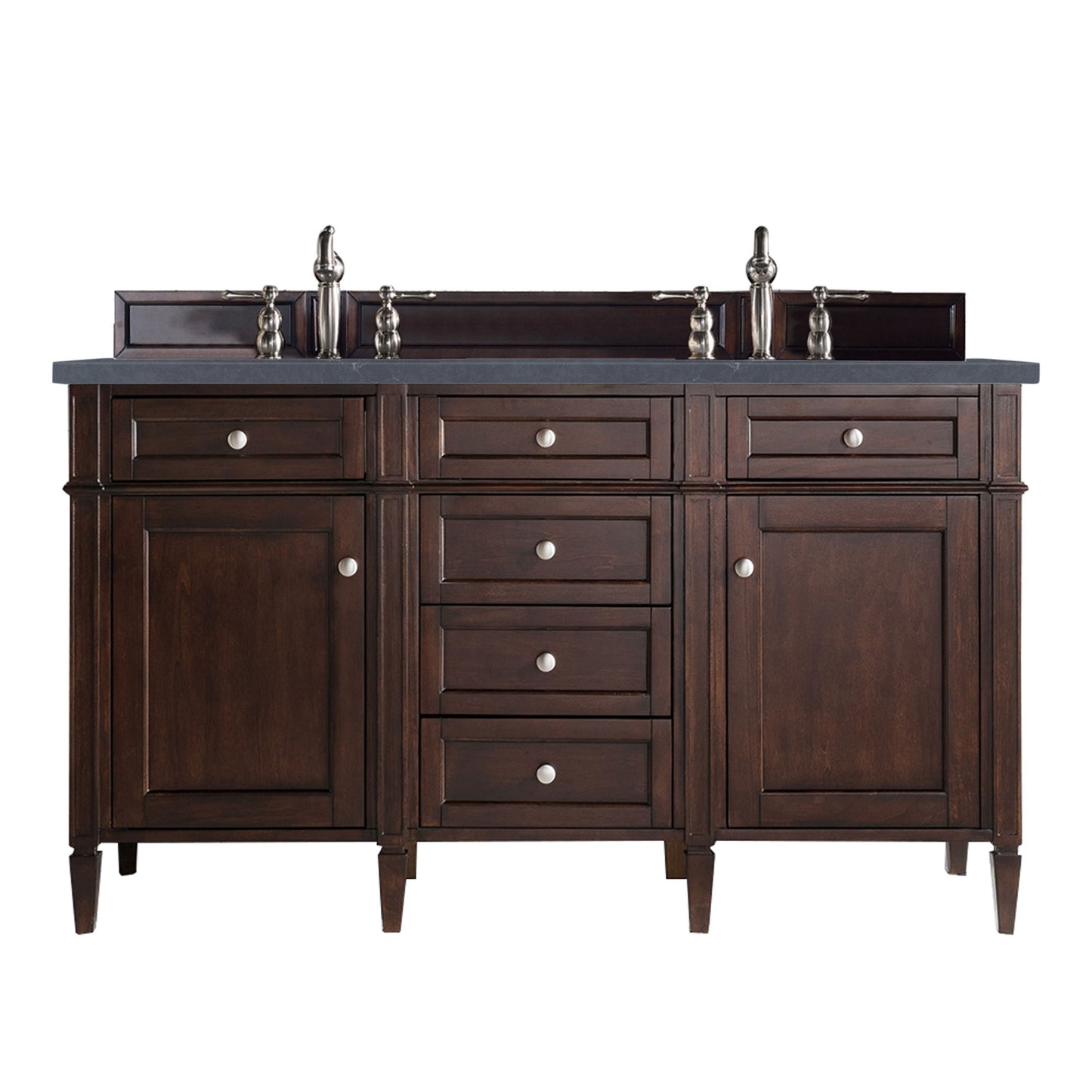 Brittany 60" Burnished Mahogany Double Vanity w/ 3 CM Charcoal Soapstone Quartz Top James Martin Vanities