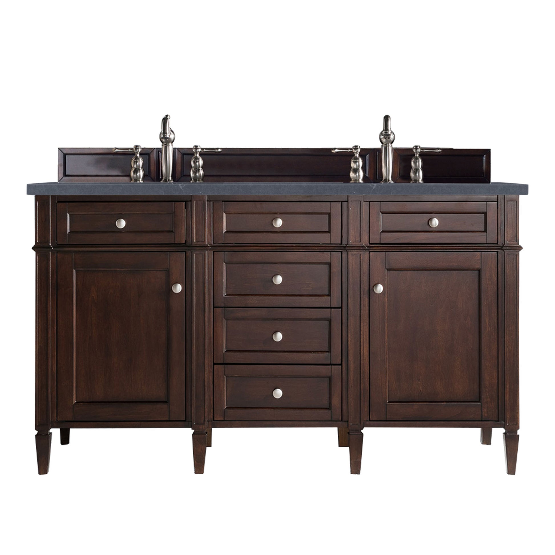 Brittany 60" Burnished Mahogany Double Vanity w/ 3 CM Charcoal Soapstone Quartz Top James Martin Vanities