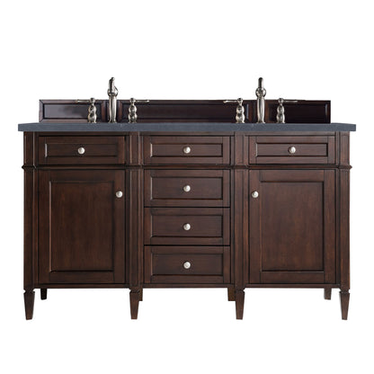 Brittany 60" Burnished Mahogany Double Vanity w/ 3 CM Charcoal Soapstone Quartz Top James Martin Vanities