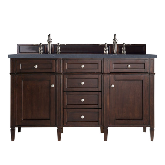 Brittany 60" Burnished Mahogany Double Vanity w/ 3 CM Charcoal Soapstone Quartz Top James Martin Vanities