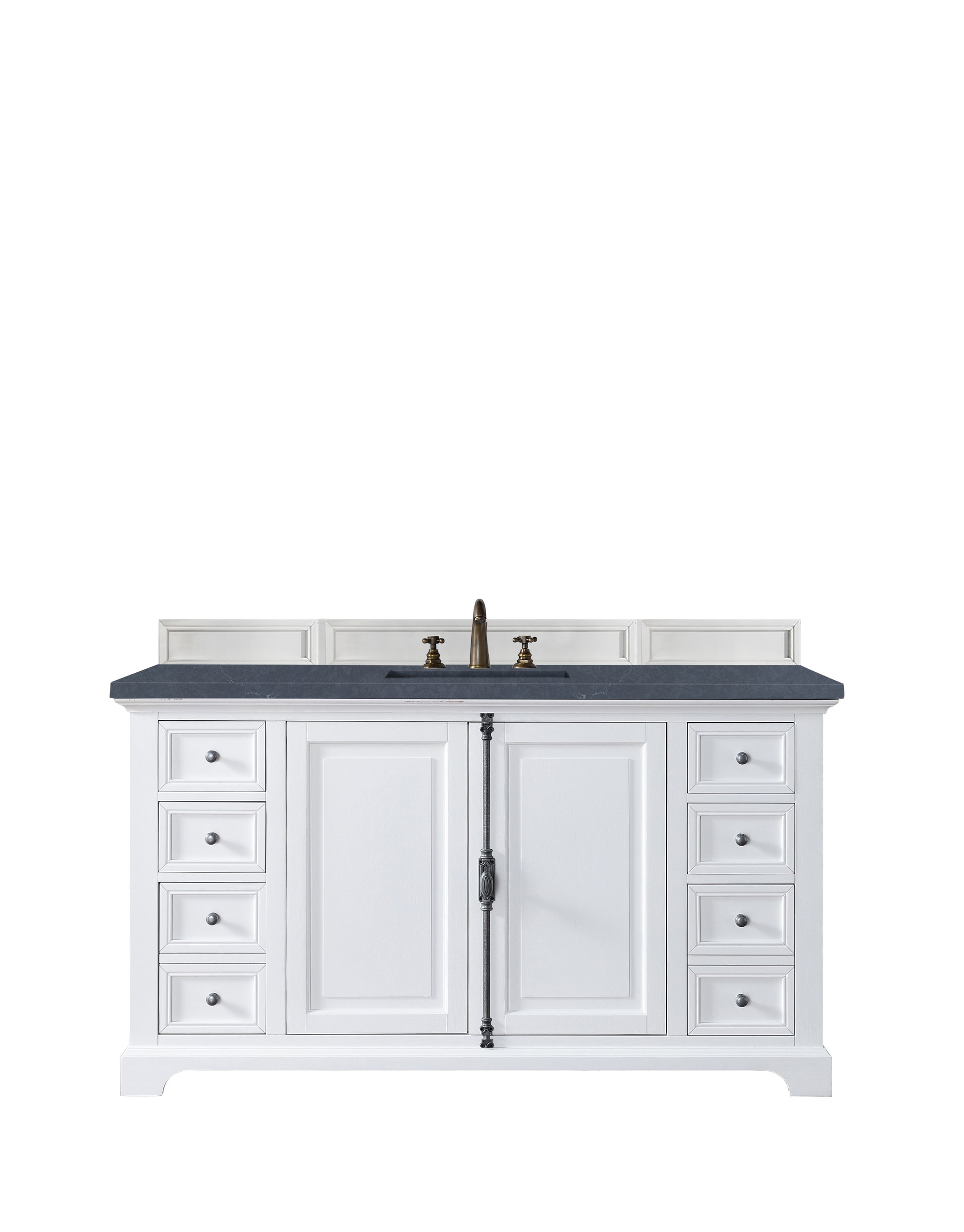 Providence 60" Single Vanity Cabinet, Bright White, w/ 3 CM Charcoal Soapstone Quartz Top James Martin