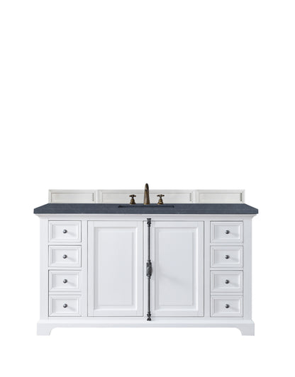 Providence 60" Single Vanity Cabinet, Bright White, w/ 3 CM Charcoal Soapstone Quartz Top James Martin